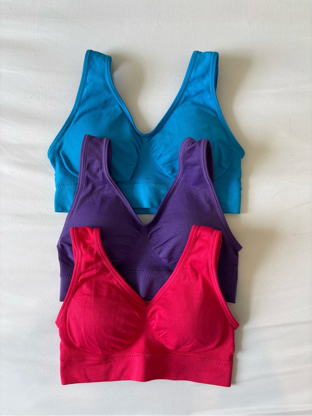 Seamless Comfort Bralette - Pack of 3 (Teal, Purple, Fuchsia) never used